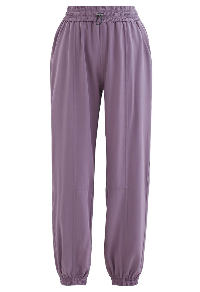 Drawstring Pockets Tapered Joggers in Purple