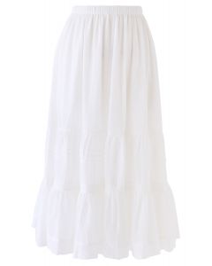 Falda de algodón con dobladillo con volantes de croché de Pintuck en blanco