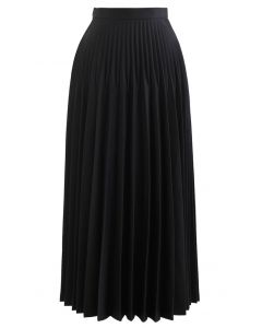 High-Waisted Full Pleated Maxi Skirt in Black