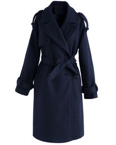 Abrigo ajustado de mezcla de lana con doble botonadura en azul marino