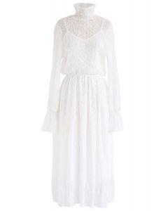 Destino para el vestido de encaje plisado romance en blanco